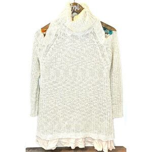 Easel Women's Cold Shoulder Cowl Neck Cream Sweate